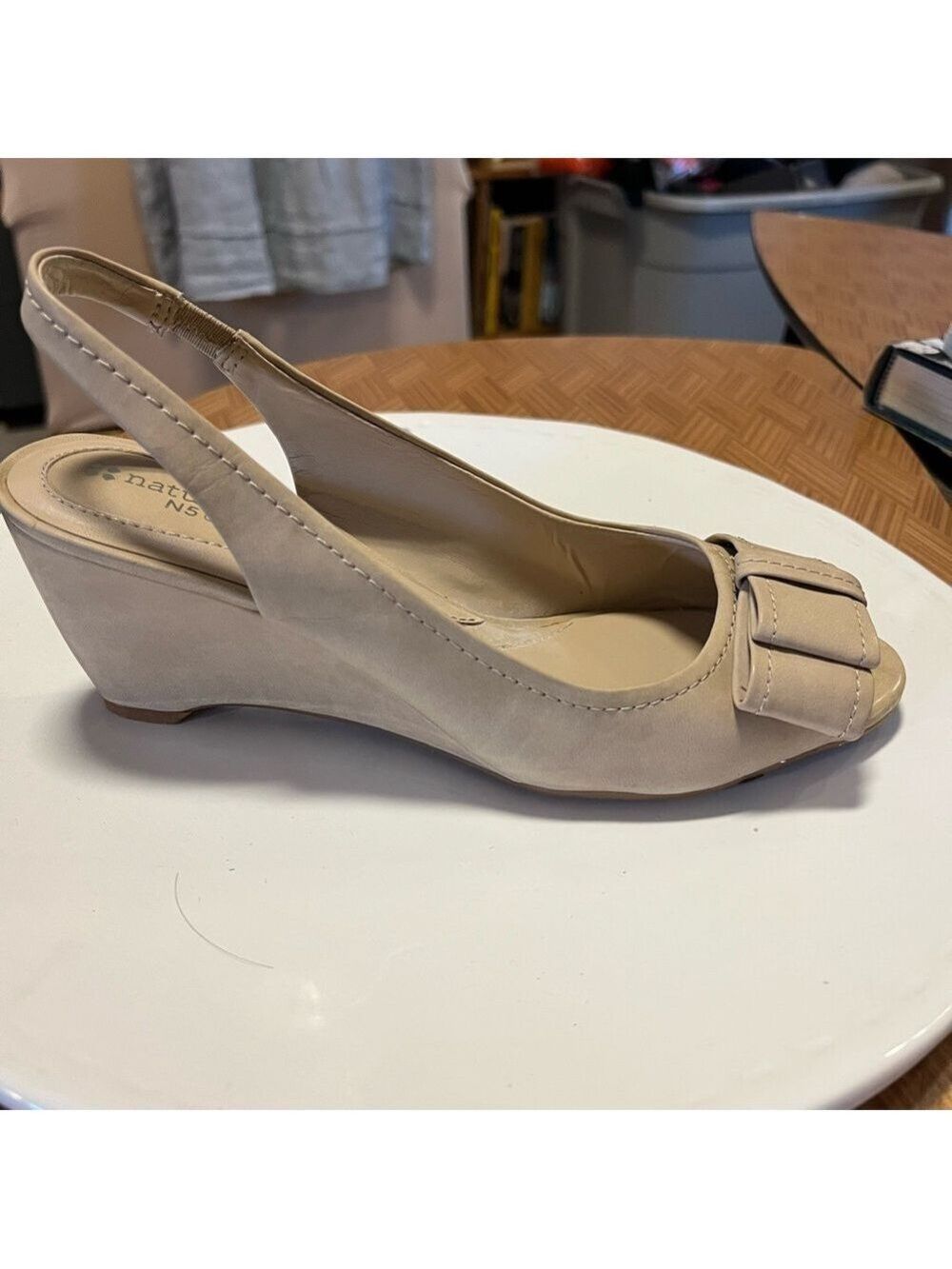 Naturalizer Beige Slingback Wedges with Bow (Suede) - Picture 8 of 8